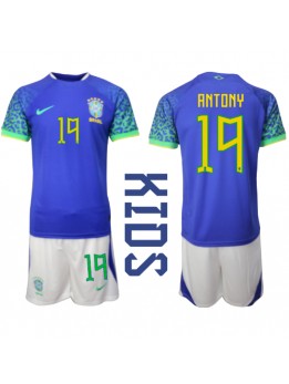 Brasilien Antony #19 Replika Borta Kläder Barn VM 2022 Kortärmad (+ byxor)
